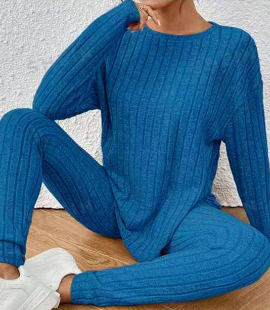 Yadira® | Women'S Comfortable Ribbed Knit Lounge Set With Wide Cut And Long Sleeves