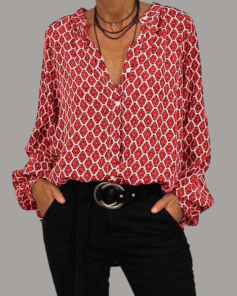 Gabriela® | Women'S Blouse With Geometric Print And Fashionable Stand-Up Collar