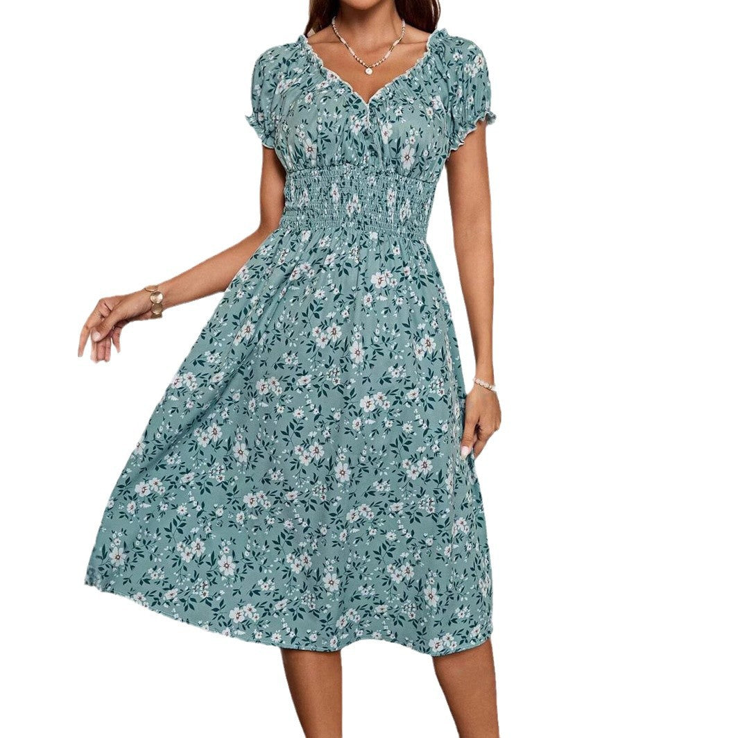 Julia® | Women'S Floral Midi Dress With Elastic Waist And Ruffle Details