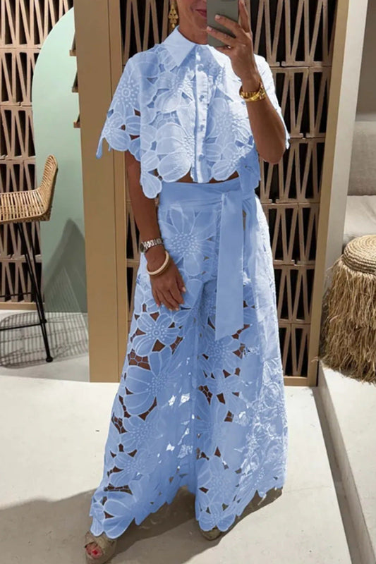 Rosa® | Women'S Evening Set With Floral Cut-Out Design And Waist Belt