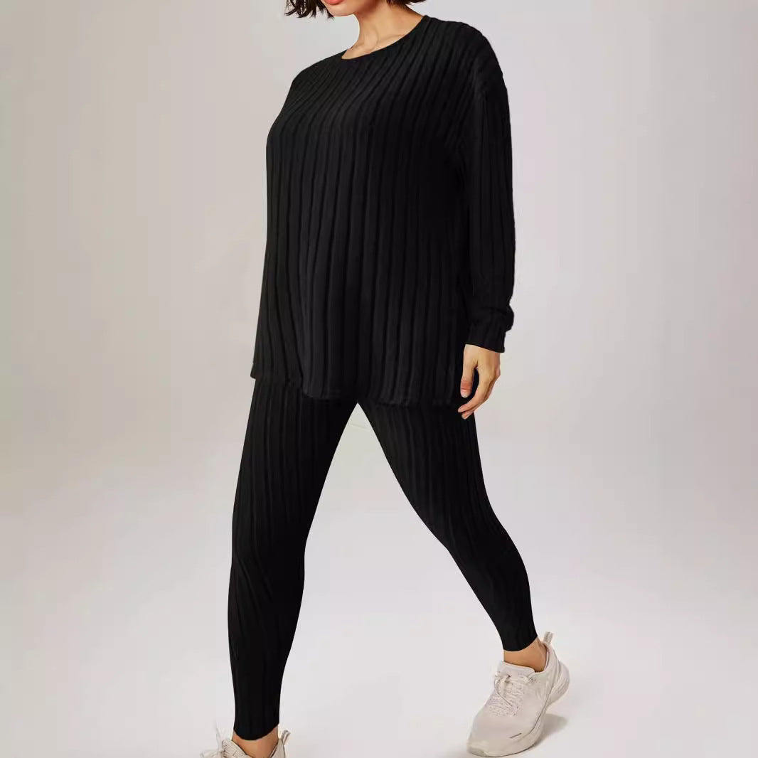 Yadira® | Women'S Comfortable Ribbed Knit Lounge Set With Wide Cut And Long Sleeves
