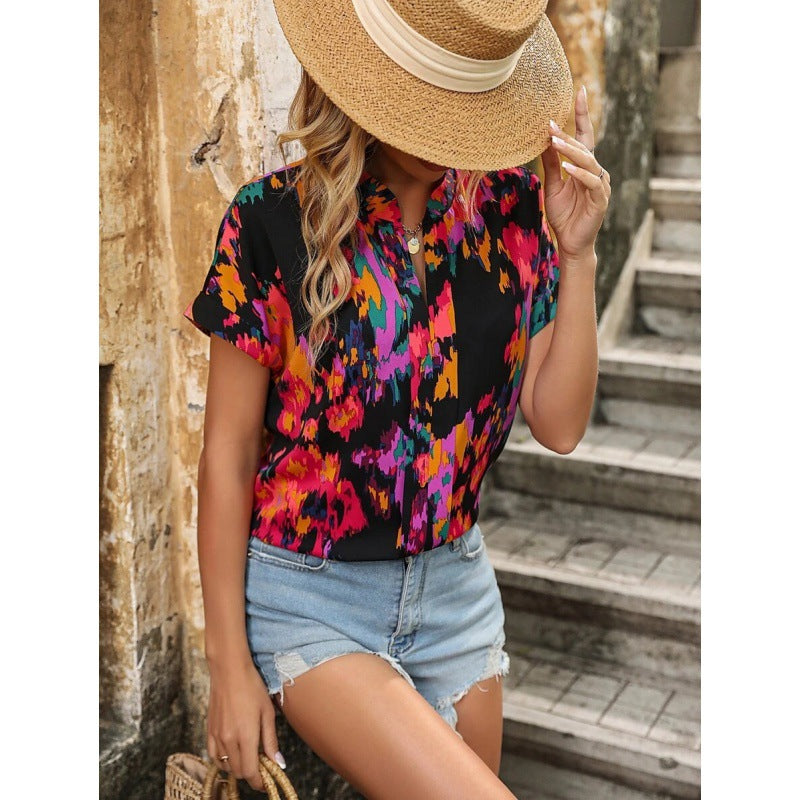Hana® | Women'S Blouse With Lively Pattern And Short Sleeves