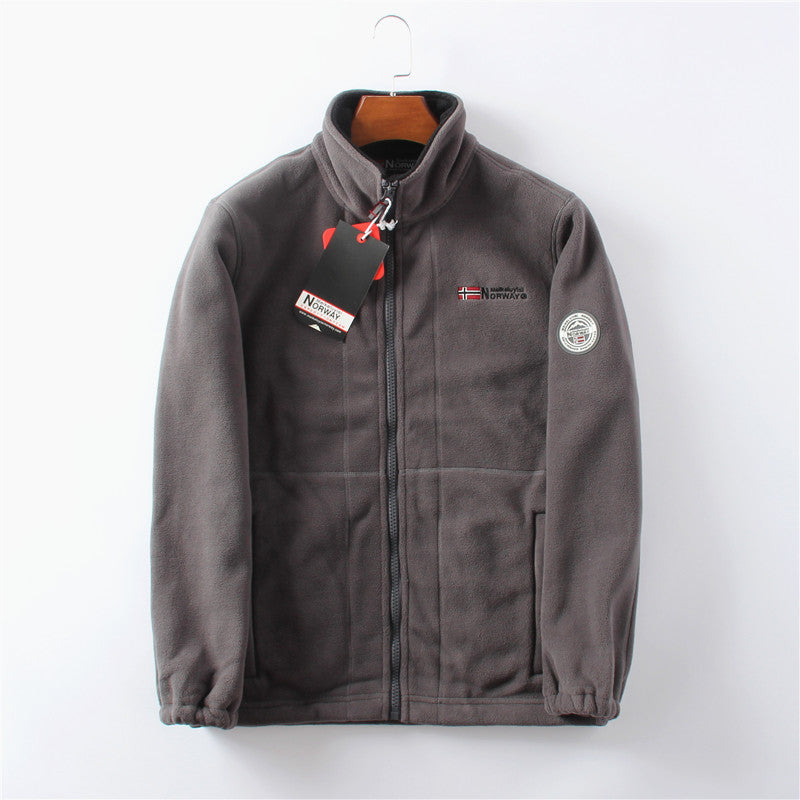 Men's Outdoor Full-Zip Jacket with High Collar and Sleek Fit