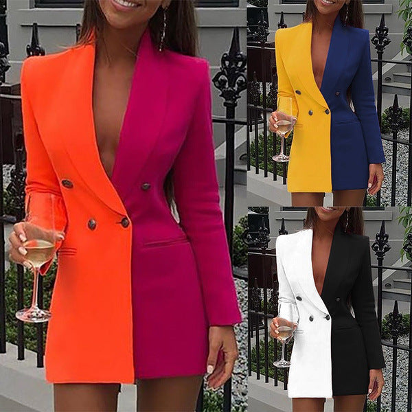 Gloria® | Women'S Blazer Dress With Asymmetric Color Design And Double Button Placket