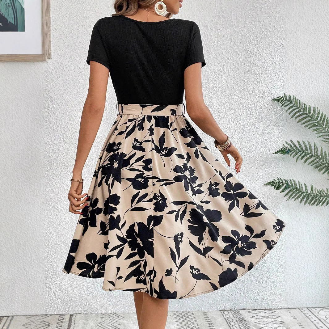 Laura® | Women'S A-Line Dress With Floral Skirt And Waist Belt