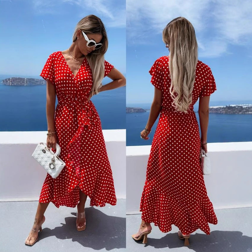 Yolanda® | Women'S Asymmetrical Maxi Dress With Dots And Low Waist