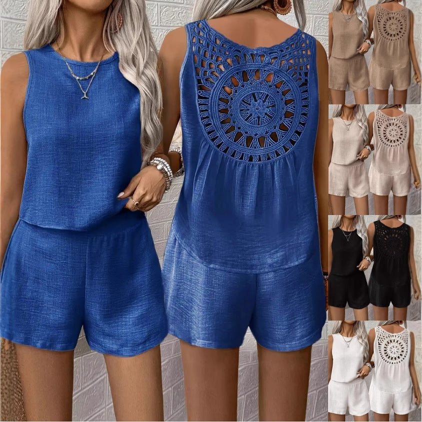 Sofía® | Women'S Sleeveless Top With Unique Crochet Pattern And Comfortable Shorts