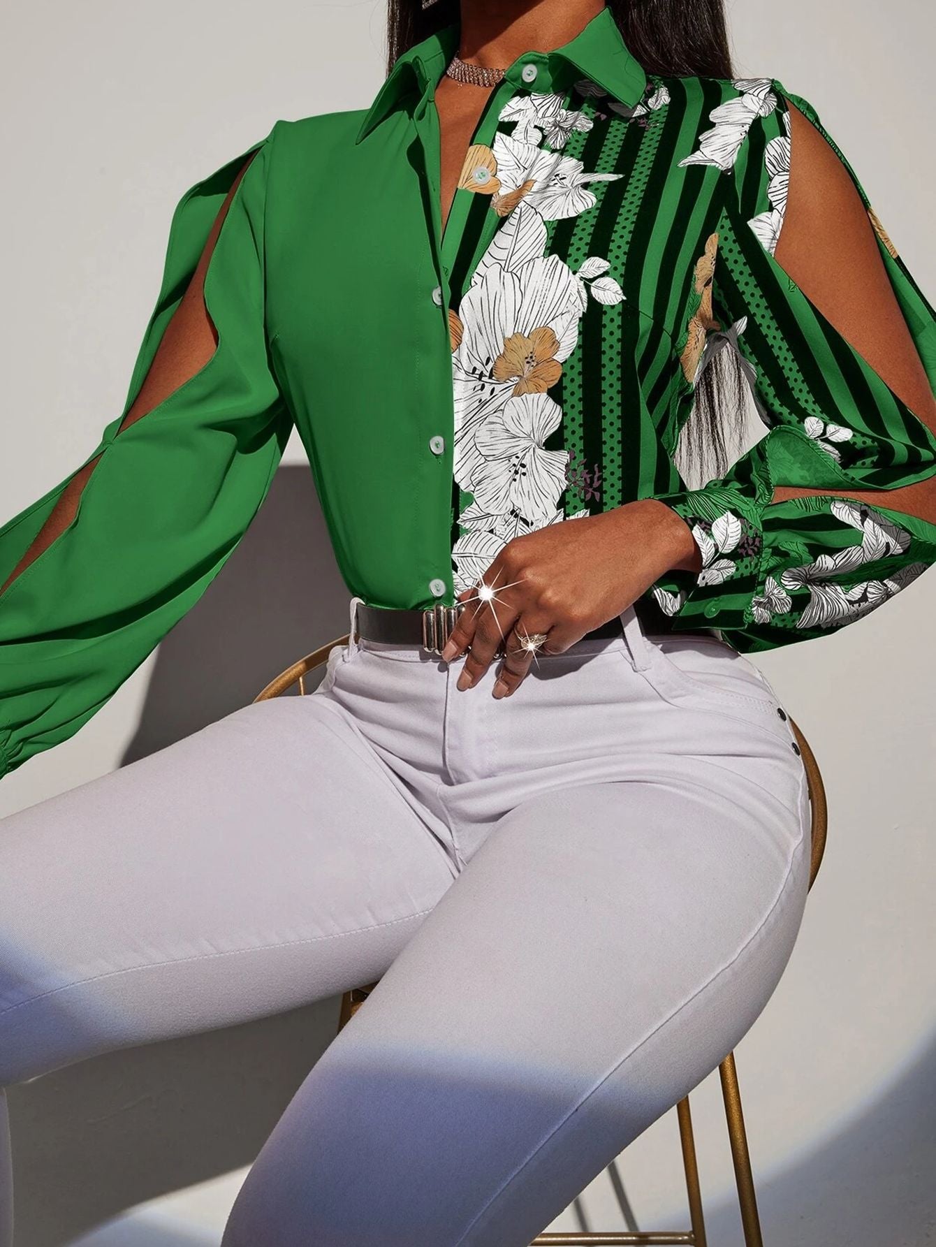 Imelda® | Women'S Blouse With Fashionable Floral Pattern And Cut-Out Sleeves