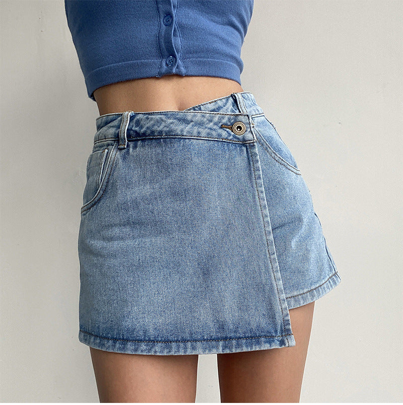 Two In One High Waist A Line Denim Shorts