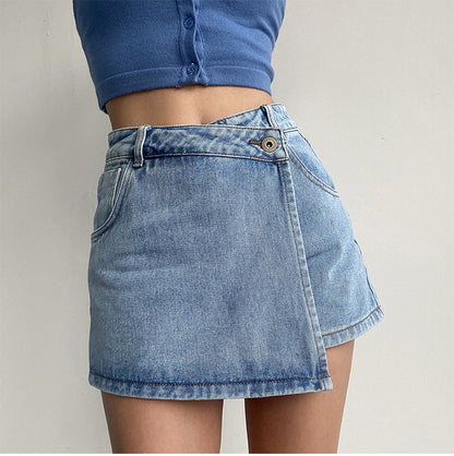 Two In One High Waist A Line Denim Shorts
