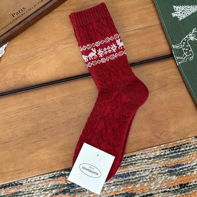 Wool Retro Elk Warm Slouchy Crew Socks