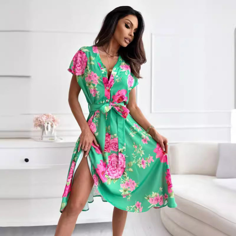 Petra® | Women'S Floral Print Midi Dress With Tie Belt