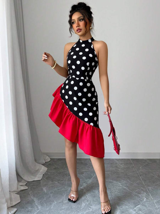 Inés® | Women'S Asymmetric Wrap Dress With Dots And Ruffle Details