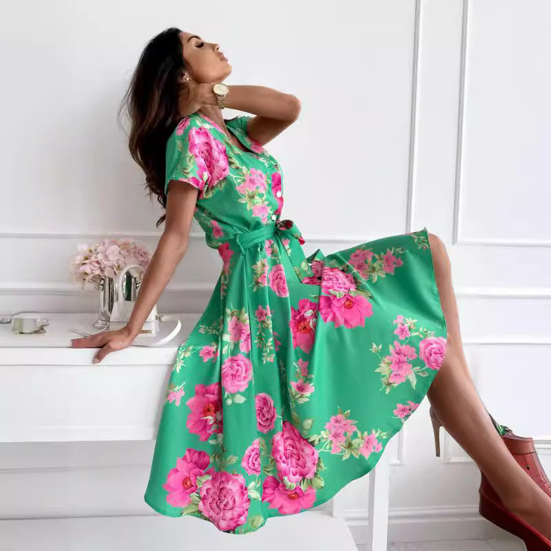 Petra® | Women'S Floral Print Midi Dress With Tie Belt