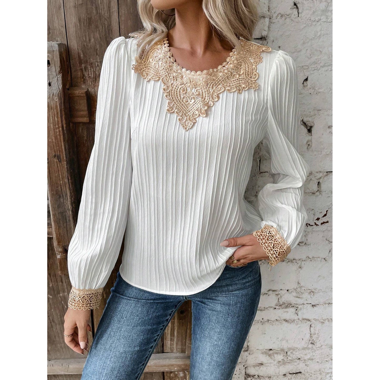 Corina® | Women'S Blouse With Elegant Lace Details And Ribbed Design