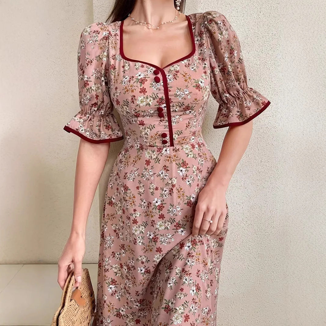Noemí® | Women'S Floral Print Maxi Dress With Chic Square Neckline And Puff Sleeves