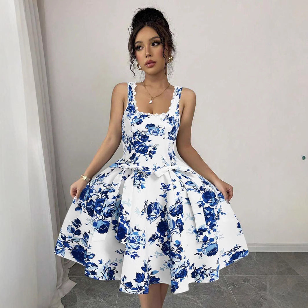 Nicolasa® | Women'S Floral Print Dress With Fitted Design And Swing Skirt