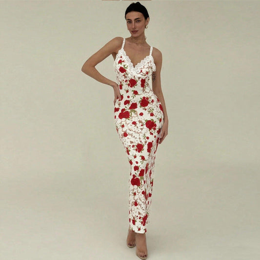 Paneled lace slip dress