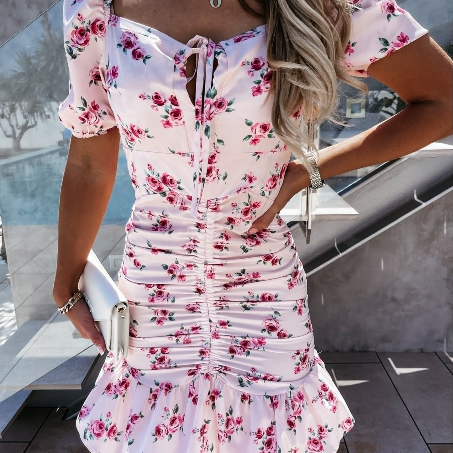 Xiomara® | Women'S Floral Print Ruffled Shirt Mini Dress With Puff Sleeves