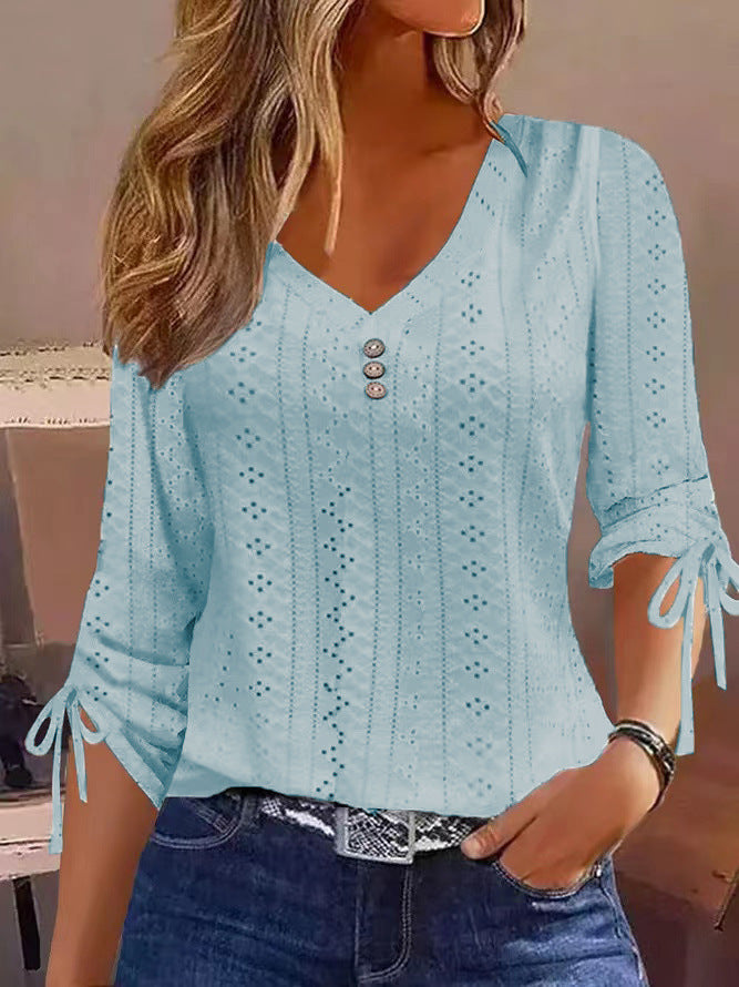 Miriam® | Women'S Blouse Shirt With Timeless Perforated Look And Ruffled Sleeves