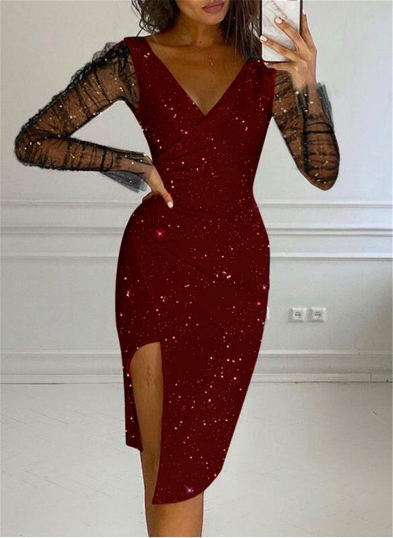 Ofelia® | Women'S Evening Dress With Transparent Sleeves And Glittering Star Motif