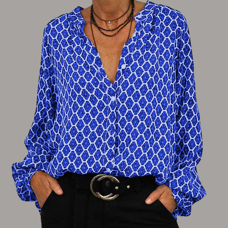 Gabriela® | Women'S Blouse With Geometric Print And Fashionable Stand-Up Collar