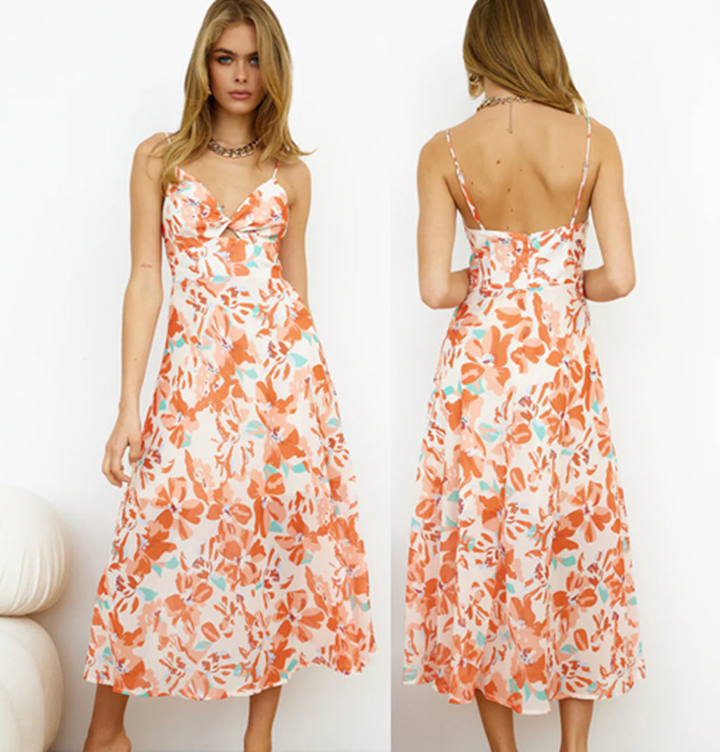Linda® | Women'S A-Line Maxi Dress With Seductive Scoop Neck And Floral Design