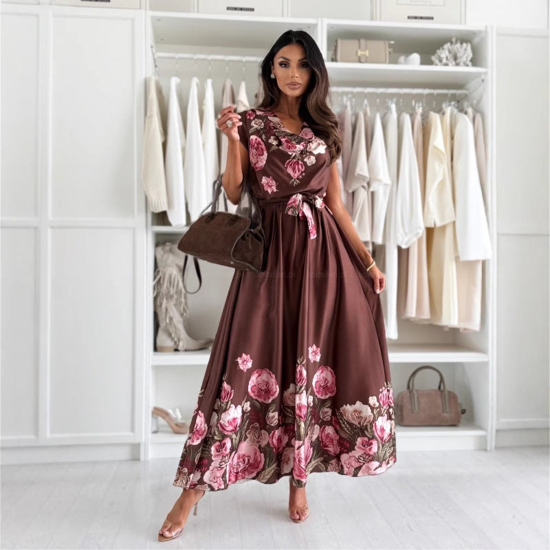 Noelia® | Women'S Floral Print Maxi Dress With Elegant High Slit