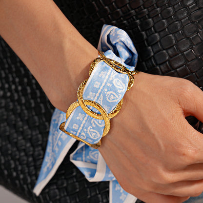 Stainless Steel Round Hollow Fabric Open Bracelet