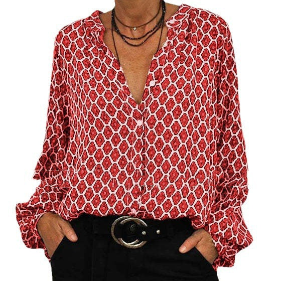 Gabriela® | Women'S Blouse With Geometric Print And Fashionable Stand-Up Collar