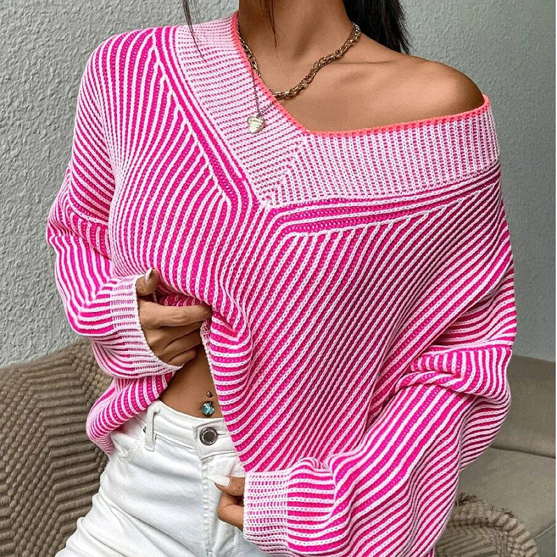 Rocio | Elegant V-neck sweater with a striped pattern