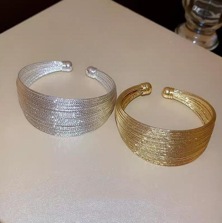 Brushed Multi Layer Open Wide Bracelet