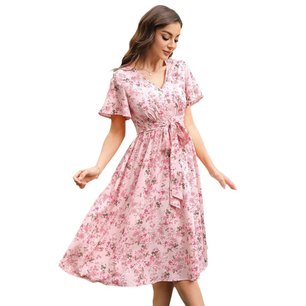 Zuleyka® | Women'S Floral Dress With V-Neck And Tailored Tie Belt