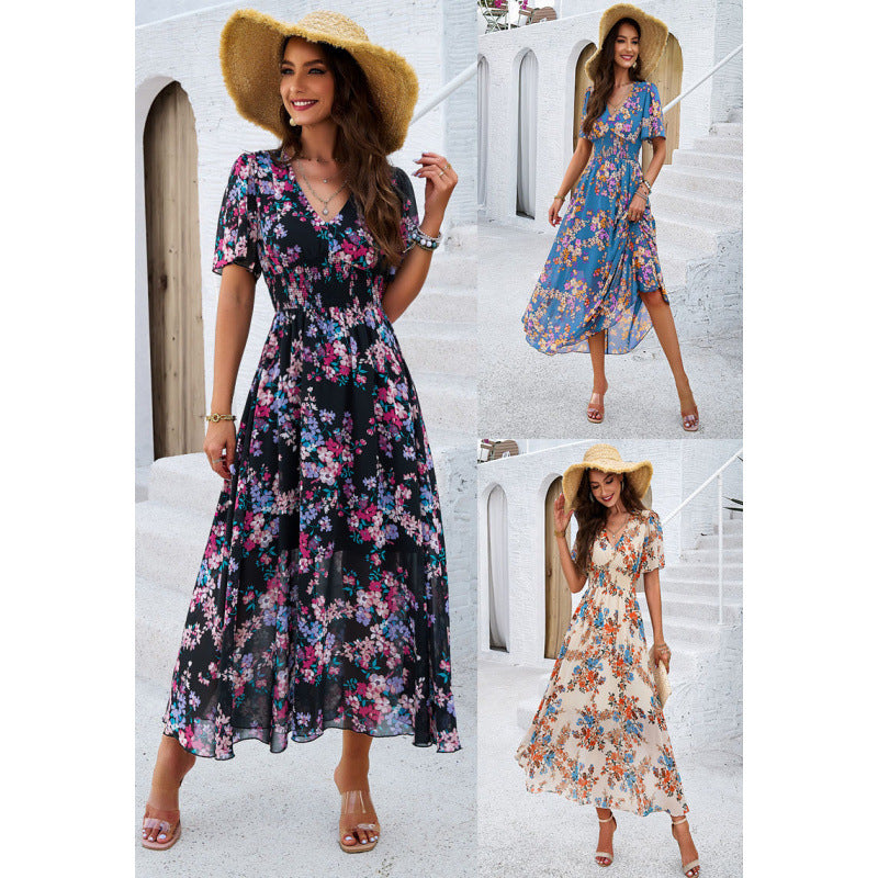 Yasmina® | Women'S Floral Maxi Dress With Flutter Sleeves