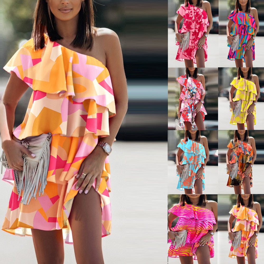 Gabriela® | Women'S Asymmetric Summer Dress With Flounce And Floral Patchwork Design