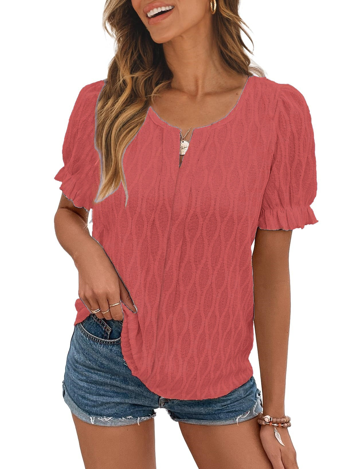 Yolanda® | Haut jacquard à Manches bouffantes for women – trendy, ample and comfortable