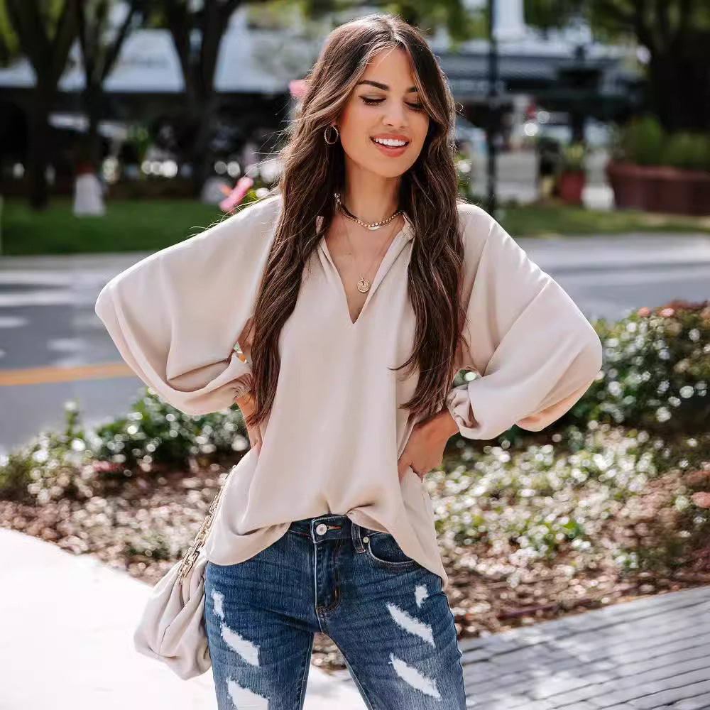 Milagros® | Women'S Blouse Shirt With V-Neck And Wide Sleeves