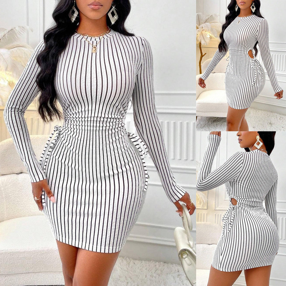 Paula® | Women'S Bodycon Dress With Striped Pattern And Ruffles