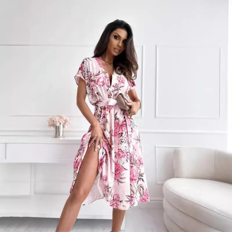 Petra® | Women'S Floral Print Midi Dress With Tie Belt
