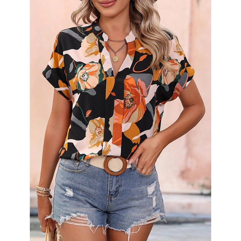 Hana® | Women'S Blouse With Lively Pattern And Short Sleeves
