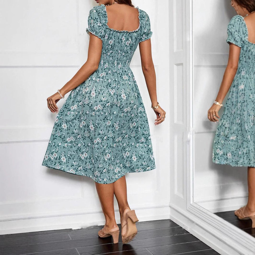 Julia® | Women'S Floral Midi Dress With Elastic Waist And Ruffle Details