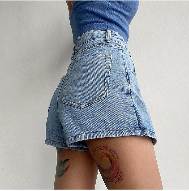 Two In One High Waist A Line Denim Shorts