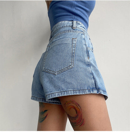Two In One High Waist A Line Denim Shorts