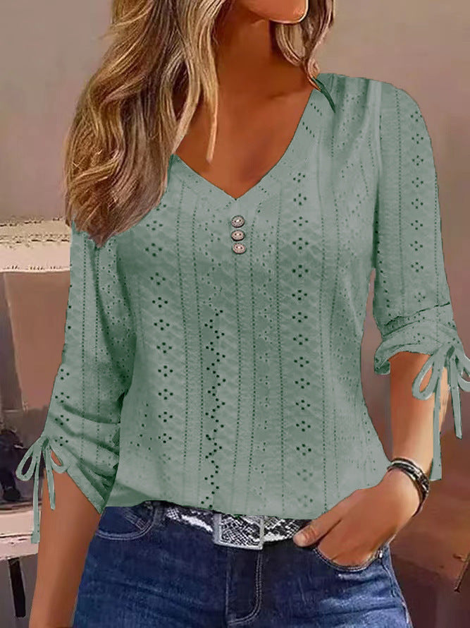 Miriam® | Women'S Blouse Shirt With Timeless Perforated Look And Ruffled Sleeves