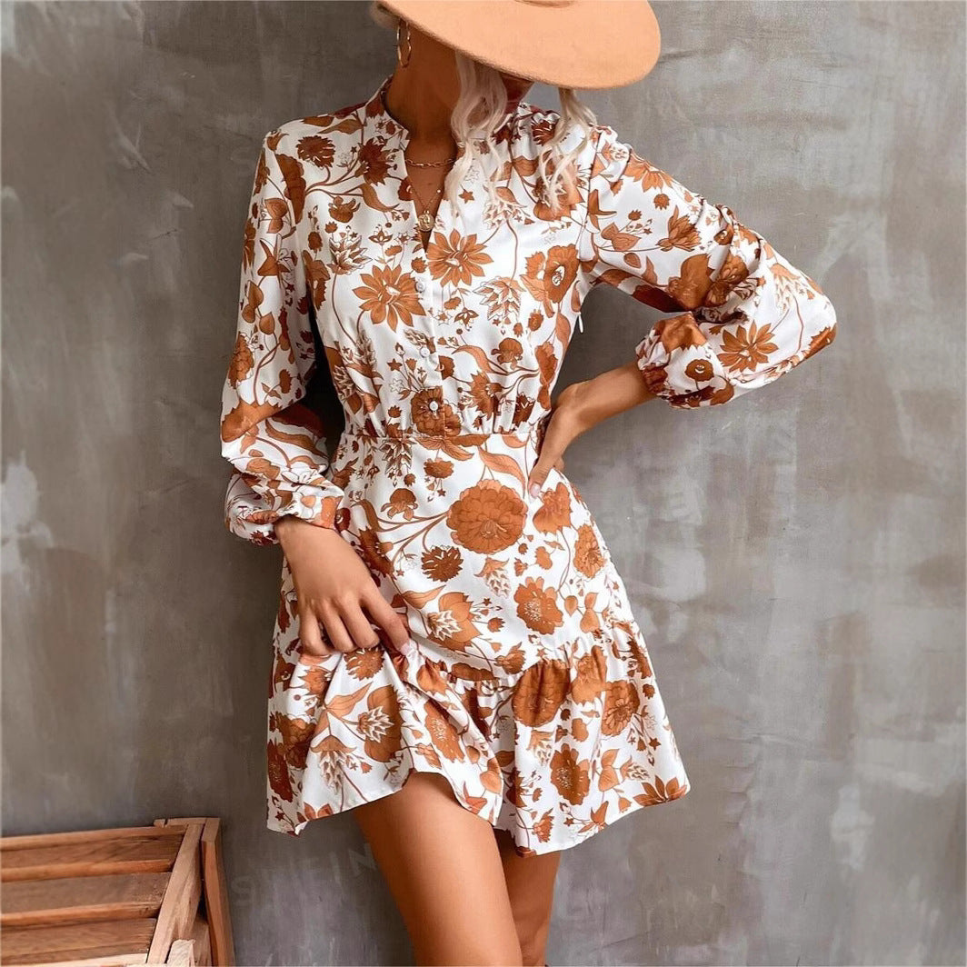 Nayeli® | Women'S Floral Print Casual Dress With Button Placket And Gathered Hem