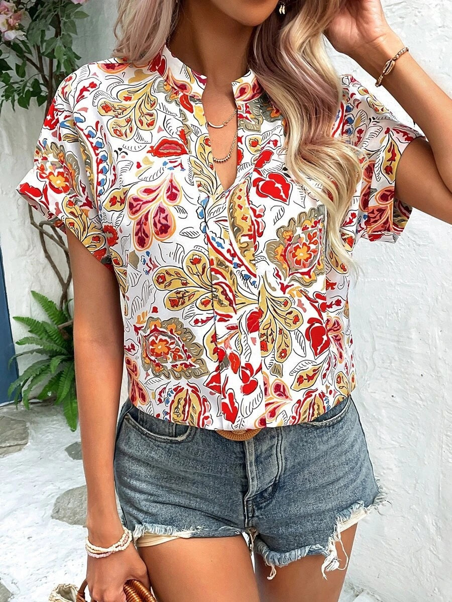 Judith® | Women'S Floral Pattern Short-Sleeved Blouse