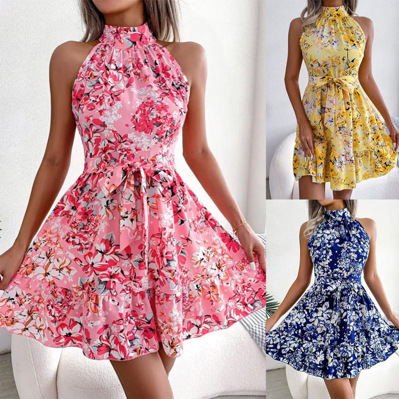 Liliana® | Women'S Floral Dress With High Collar And Flounce