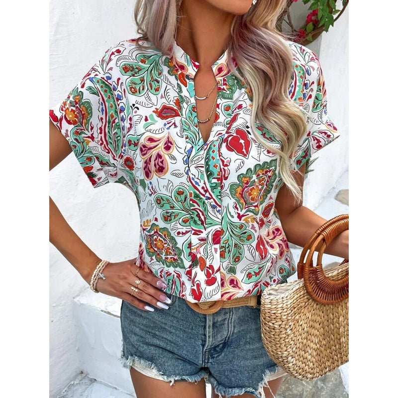 Hana® | Women'S Blouse With Lively Pattern And Short Sleeves