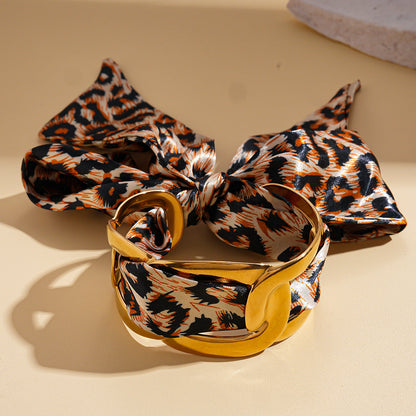 Stainless Steel Hollow Fabric Open Bracelet