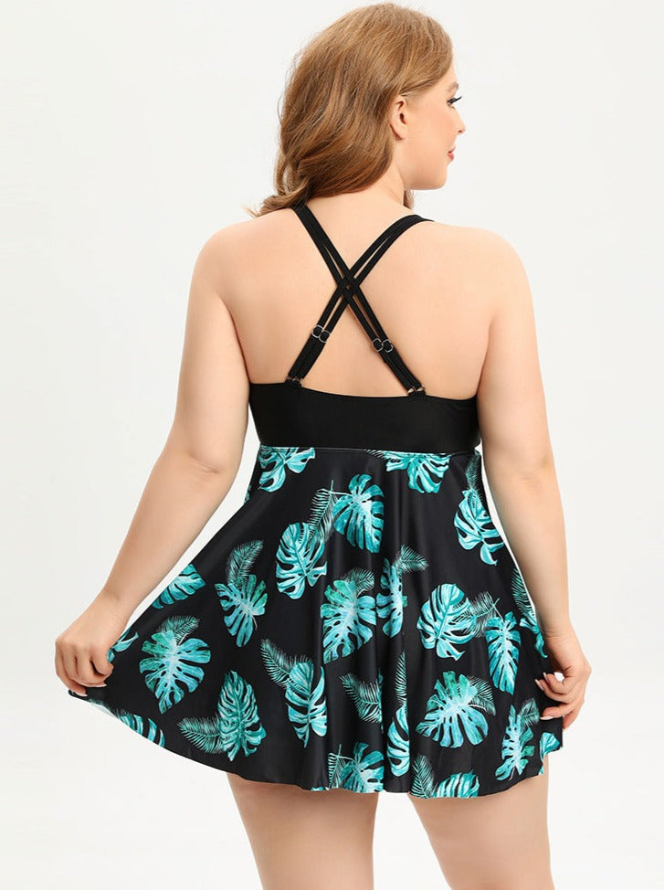 Valerie® | Plus Size V-Neck Swimsuit Dress With Cross Straps